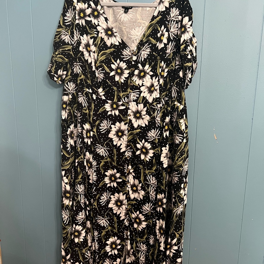Floral Black and White Button Down Maxi Dress